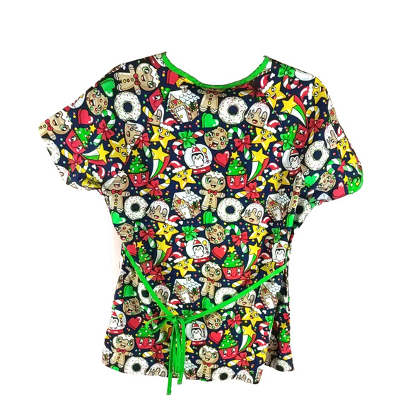 V A Scrubs Women's Scrub Top Size Small Christmas Gingerbread Men Penquin Candy - Picture 4 of 6